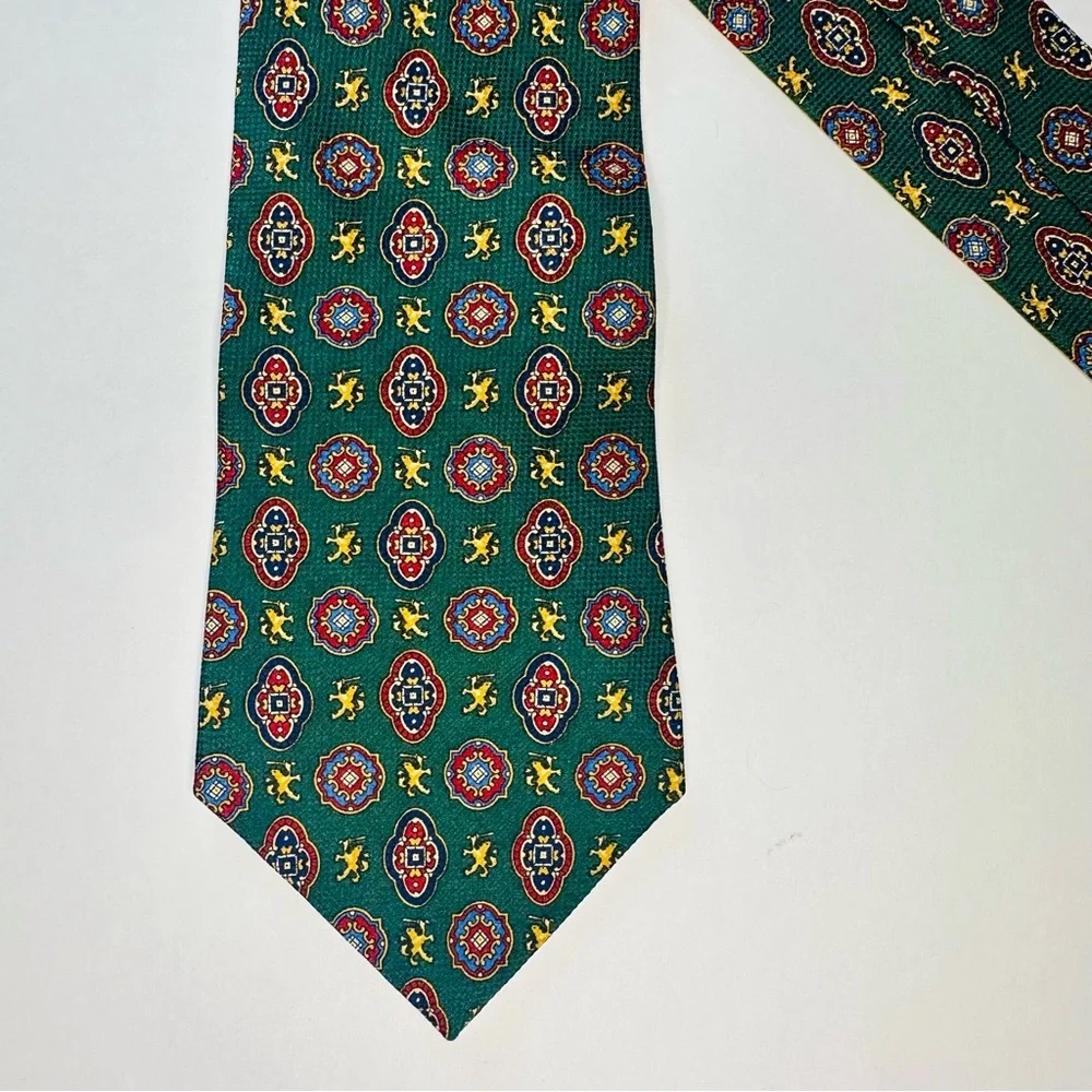 Tommy Hilfiger Two-Tone Geometric Patterned Classic Silk Tie, 4” Green & Blue
